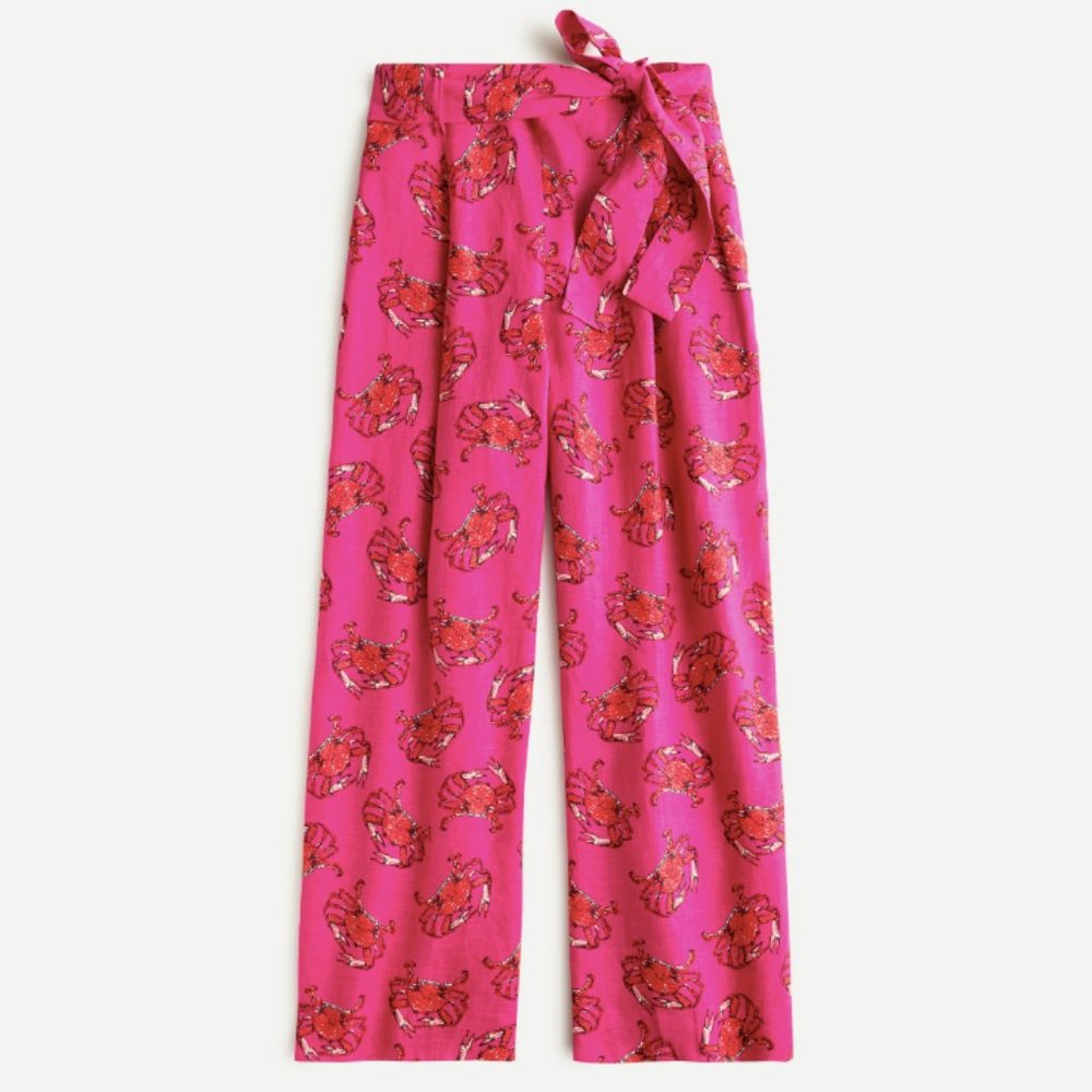 J. Crew Tie-waist Linen Pant In Ratti King Crab Print